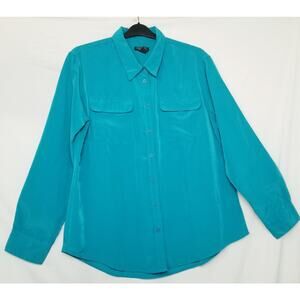 Central Park West Women's Blue Button Up Lightweight Long Sleeve Blouse Size XL
